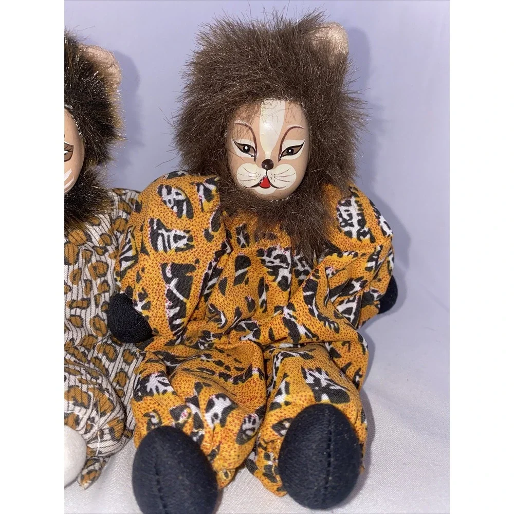 VINTAGE Adorable Ceramic Painted Face Cat Dolls Springford Inc. RARE Leopard